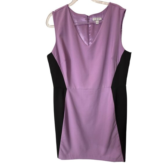 New York & Company V-Neck Stretch Dress Size 18 Purple & Black Slimming Illusion - Picture 2 of 9